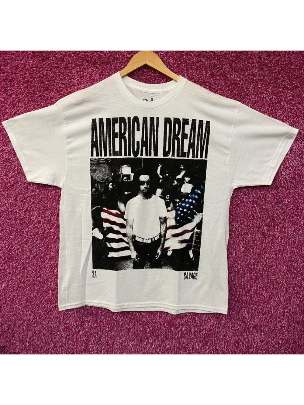 21 Savage American Dream Flag Portrait Graphic T-Shirt XL
